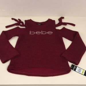 🎄🎁 NWT Bebe Burgundy Cold Shoulder Burgundy Logo Warm Wearher Gift Sweater Top